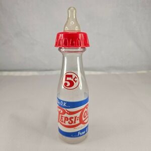 Vintage‎ Pepsi Cola Glass Baby Bottle 5 Cent Nipple  Bottling Los Angeles CA